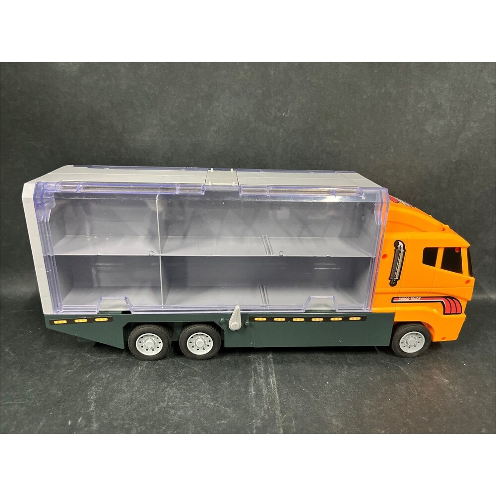 Joyin Orange Cargo Truck Semi &Trailer Holds 12 Hot Wheel Vehicles Fold Up Sides